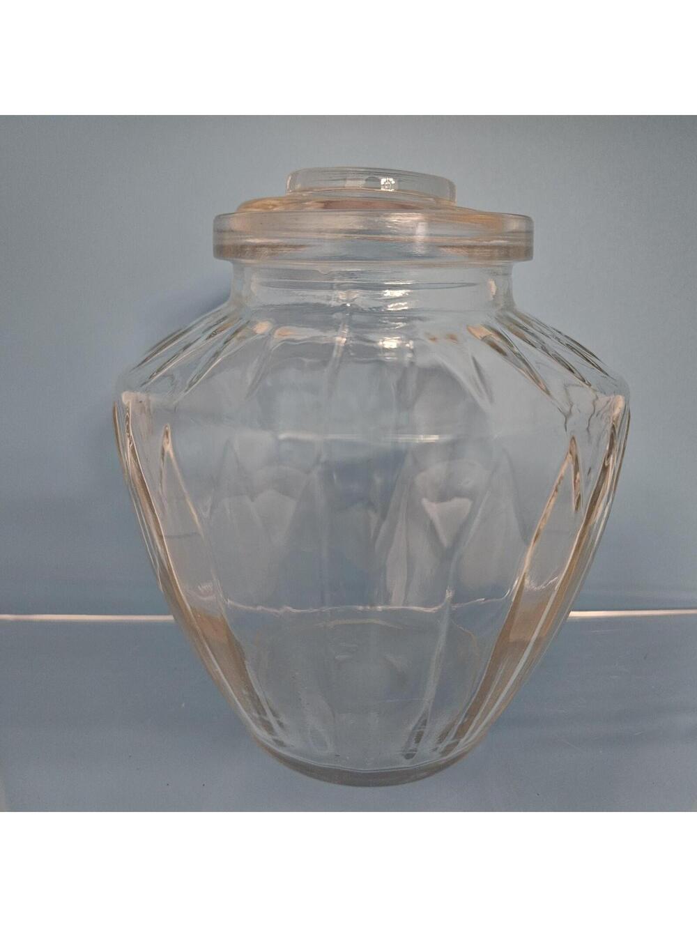 Rare! OLD Anchor Hocking Clear Ribbed Diamond Candy Jar With Lid 5 1/4" Tall